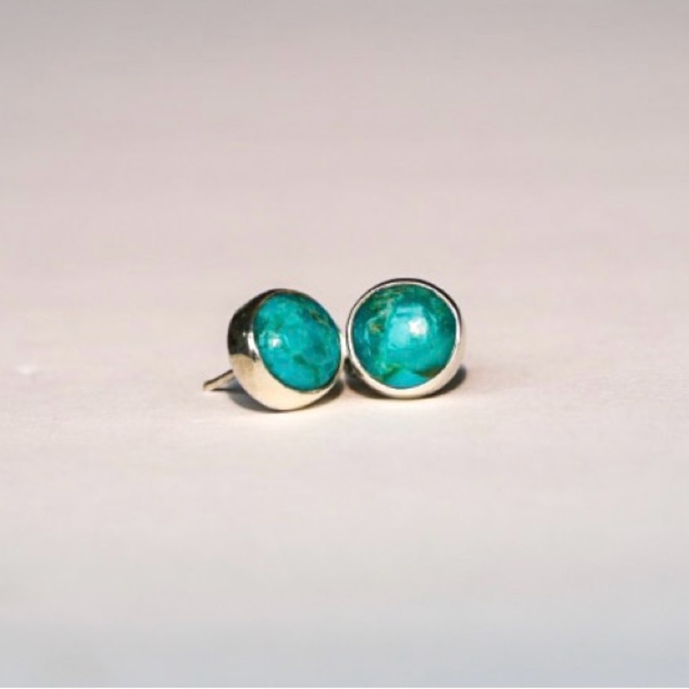 925 Sterling Silver and Navajo Native American Green Turquoise Earrings